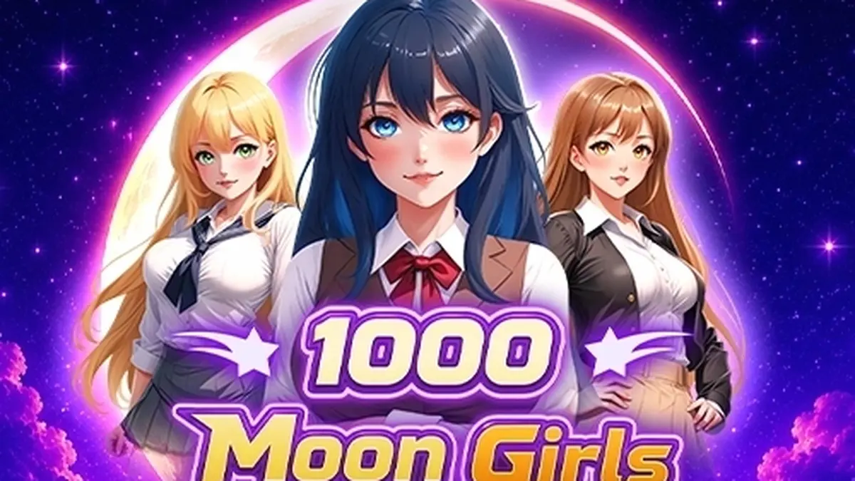 Ang interface ng 1000 Moon Girls slot na nagpapakita ng 7 reels at makulay na tema.